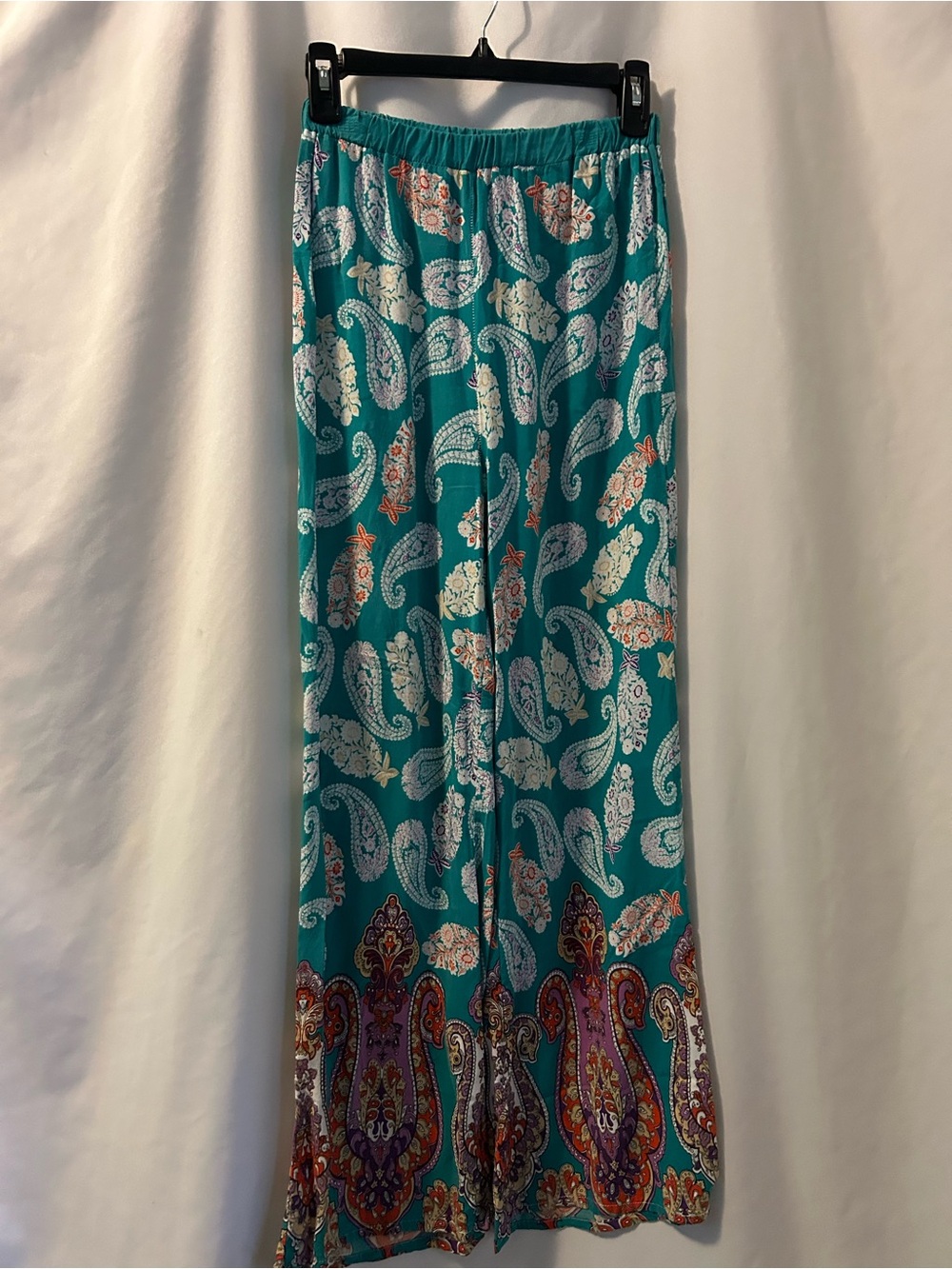 Teal Paisley Wide-Leg Palazzo Pants